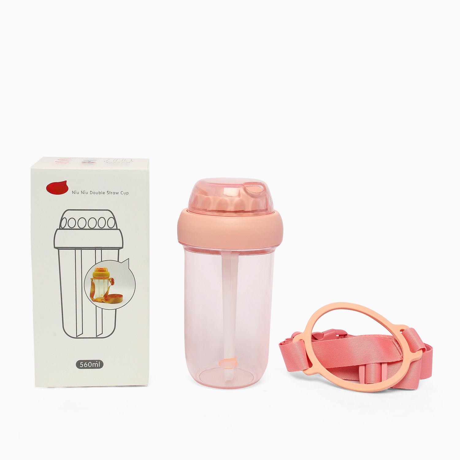 Dual sipper with strap slide to open bottle 560 mL (light pink) - Kidspark