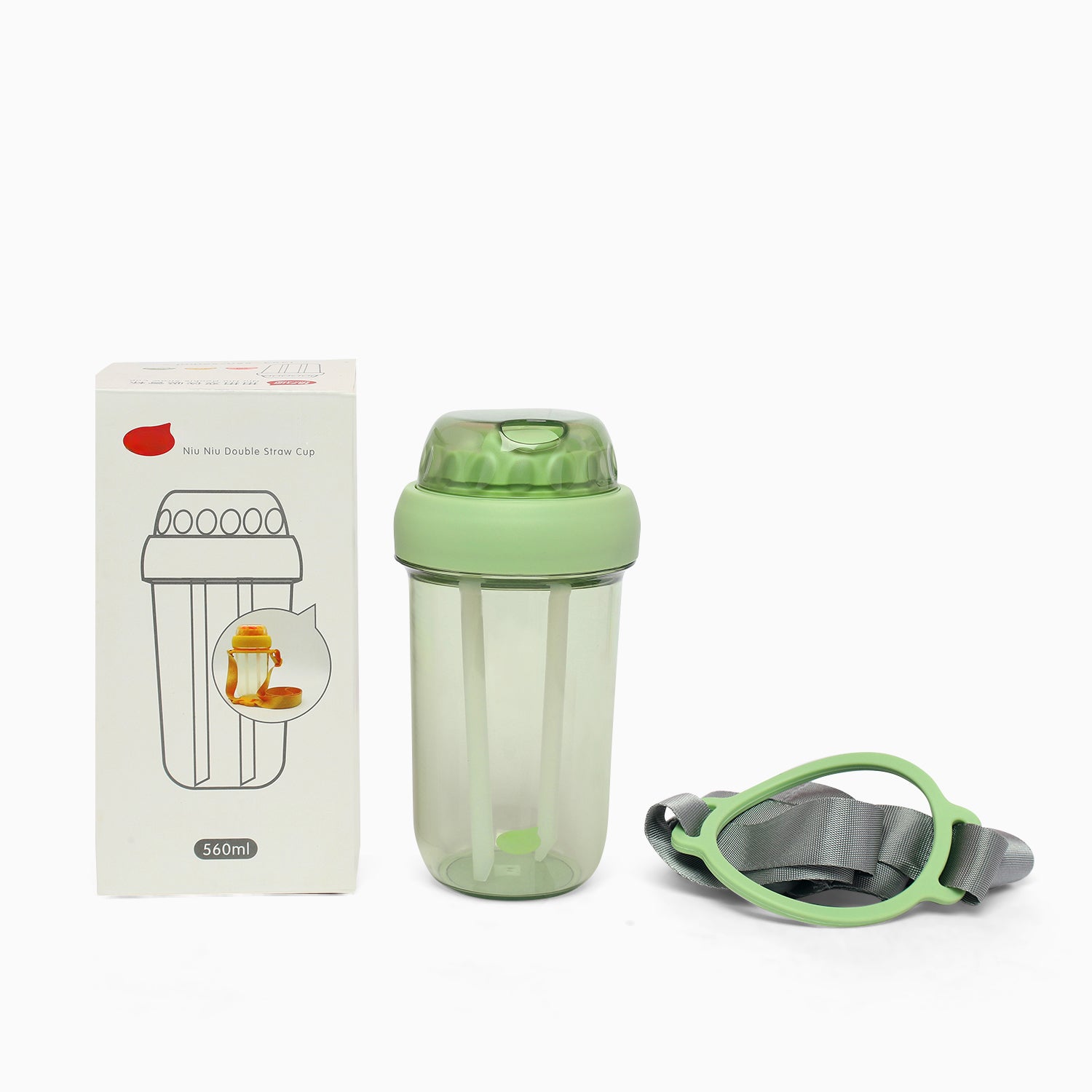 Dual sipper with strap slide to open bottle 560 mL (forest green) - Kidspark