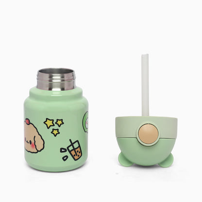 Happy bear insulated vacuum stainless steel thermos sipper bottle -400 mL (forest green) - Kidspark