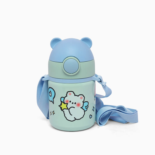 Happy bear insulated vacuum stainless steel thermos sipper bottle -400 mL (sky blue)