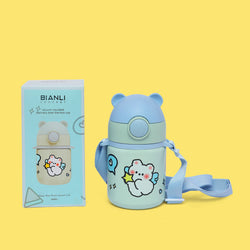 Happy bear insulated vacuum stainless steel thermos sipper bottle -400 mL (sky blue) - Kidspark