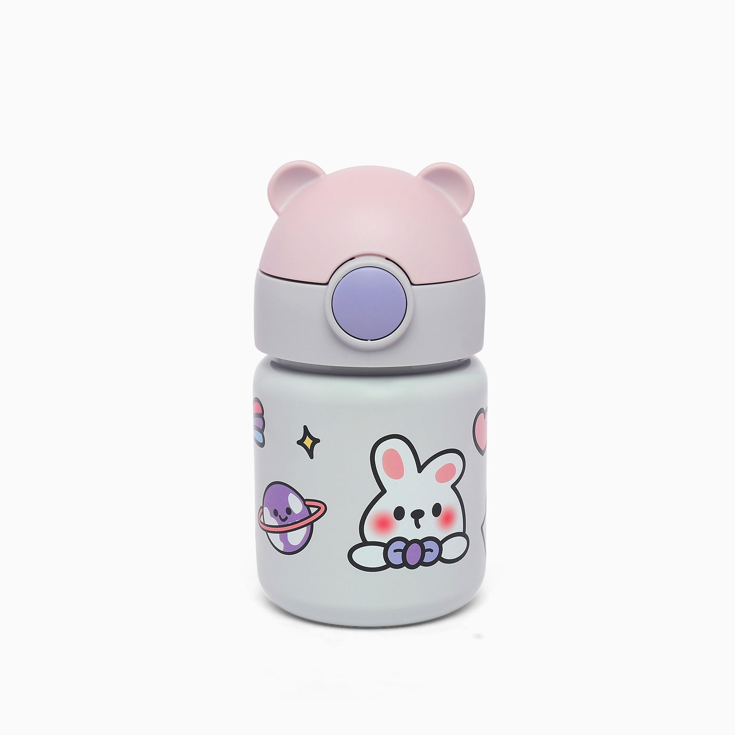 Happy bear insulated vacuum stainless steel thermos sipper bottle -400 mL (purple) - Kidspark