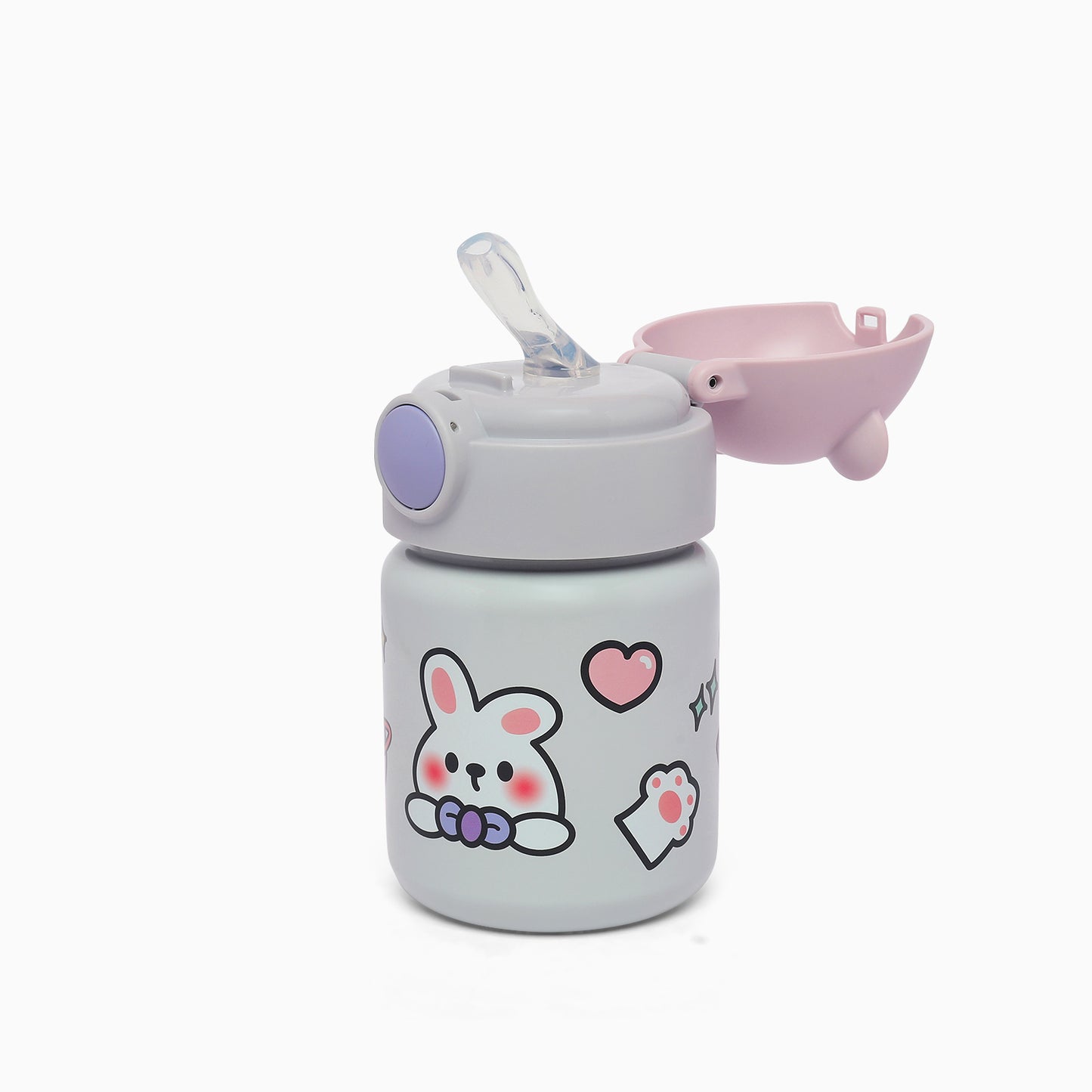 Happy bear insulated vacuum stainless steel thermos sipper bottle -400 mL (purple) - Kidspark