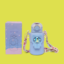 Durable Stainless Steel Kids Water Bottle with Leak-Proof Design, Straw Sipper,Double Wall Insulation bpa free - 600 ML (baby blue) - Kidspark