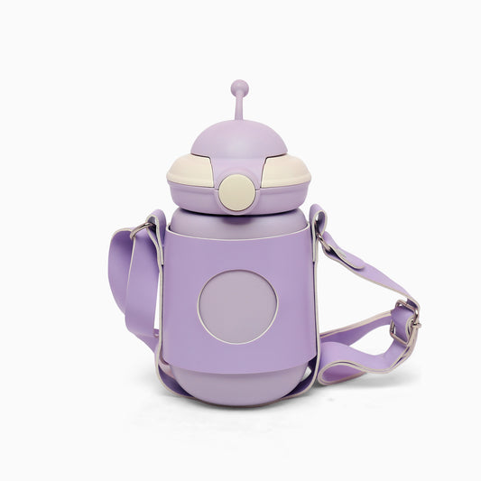 Space themed vacuum insulated flask sipper bottle with straps and bpa free (purple)