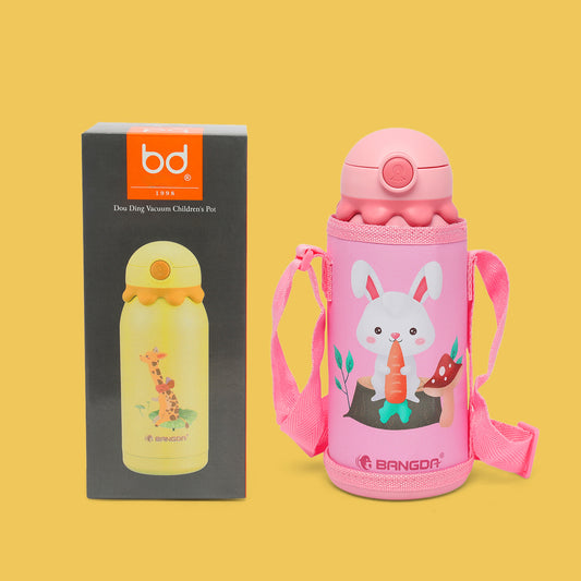 Premium quality Octopus themed vacuum insulated flask sipper bottle with cute cover and straps - 600 ML ( baby pink )