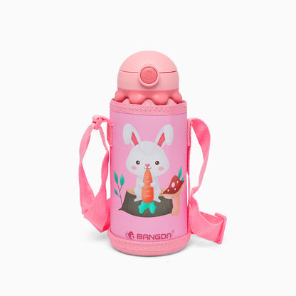 Premium quality Octopus themed vacuum insulated flask sipper bottle with cute cover and straps - 600 ML ( baby pink ) - Kidspark