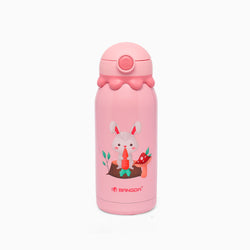 Premium quality Octopus themed vacuum insulated flask sipper bottle with cute cover and straps - 600 ML ( baby pink ) - Kidspark