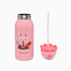Premium quality Octopus themed vacuum insulated flask sipper bottle with cute cover and straps - 600 ML ( baby pink ) - Kidspark