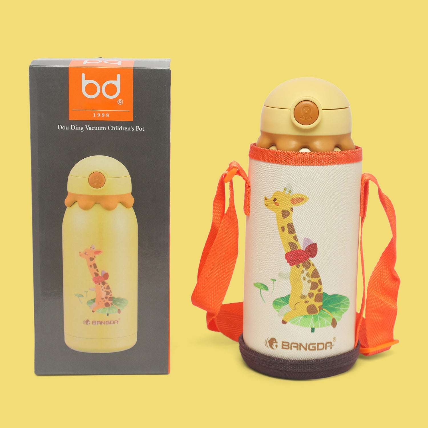 Premium quality Octopus themed vacuum insulated flask sipper bottle with cute cover and straps - 600 ML (yellow)