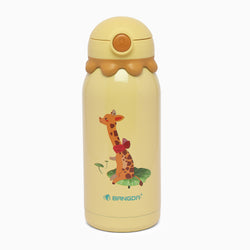 Premium quality Octopus themed vacuum insulated flask sipper bottle with cute cover and straps - 600 ML (yellow) - Kidspark