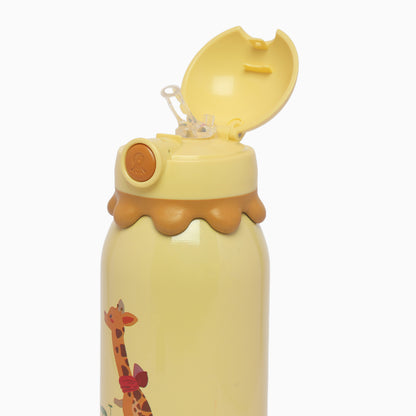 Premium quality Octopus themed vacuum insulated flask sipper bottle with cute cover and straps - 600 ML (yellow) - Kidspark