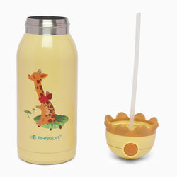 Premium quality Octopus themed vacuum insulated flask sipper bottle with cute cover and straps - 600 ML (yellow) - Kidspark