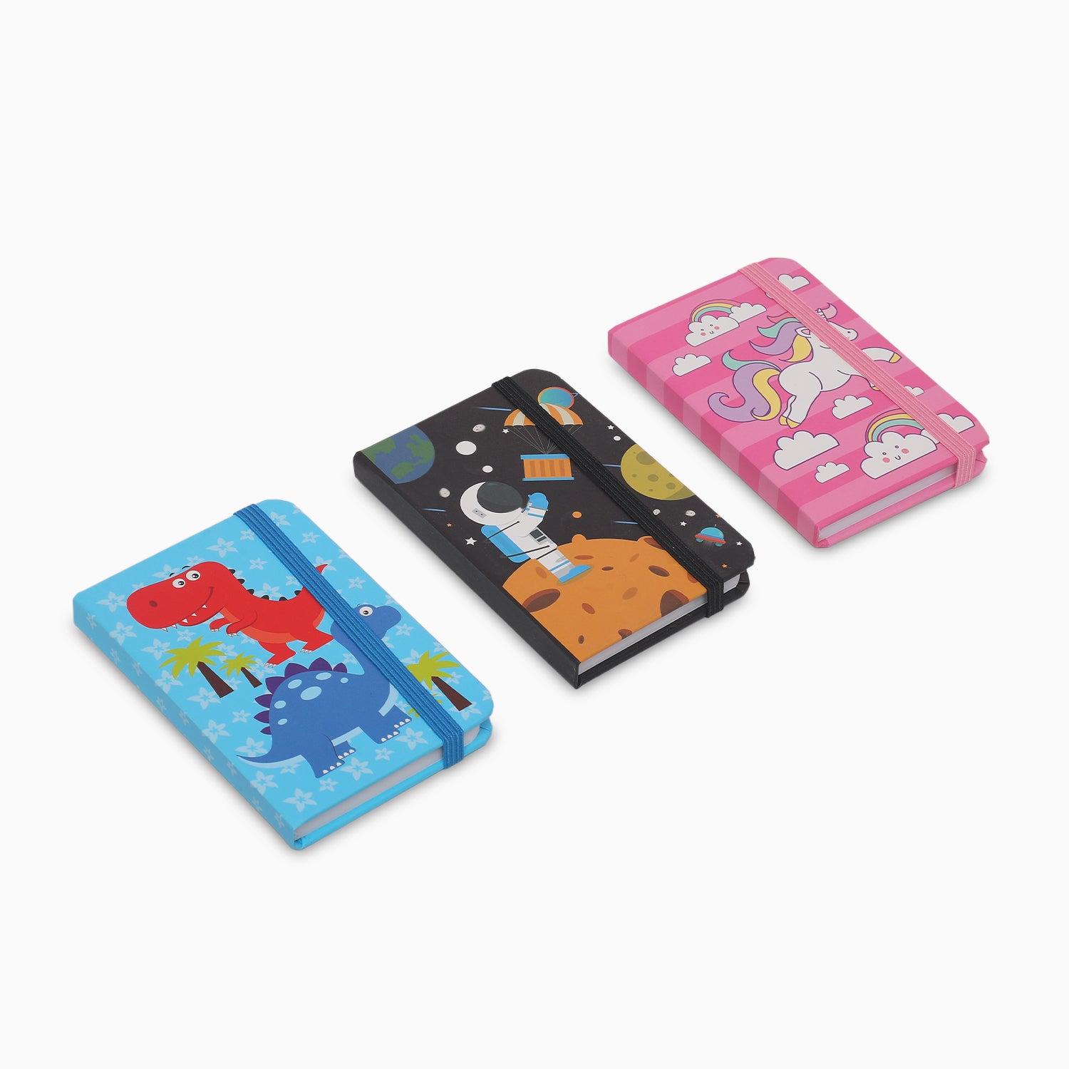 ZORSE fancy notebook with strap and whimsical illustrations, capturing a world of wonder Size- 4in X 3in SMALL (space, unicorn, dino) - Kidspark