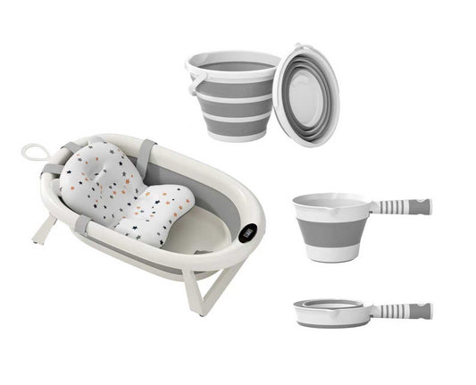 4 in 1 baby portable bath set | cushion | 2 x water ladle | Bucket | temperature monitor | EU standard quality