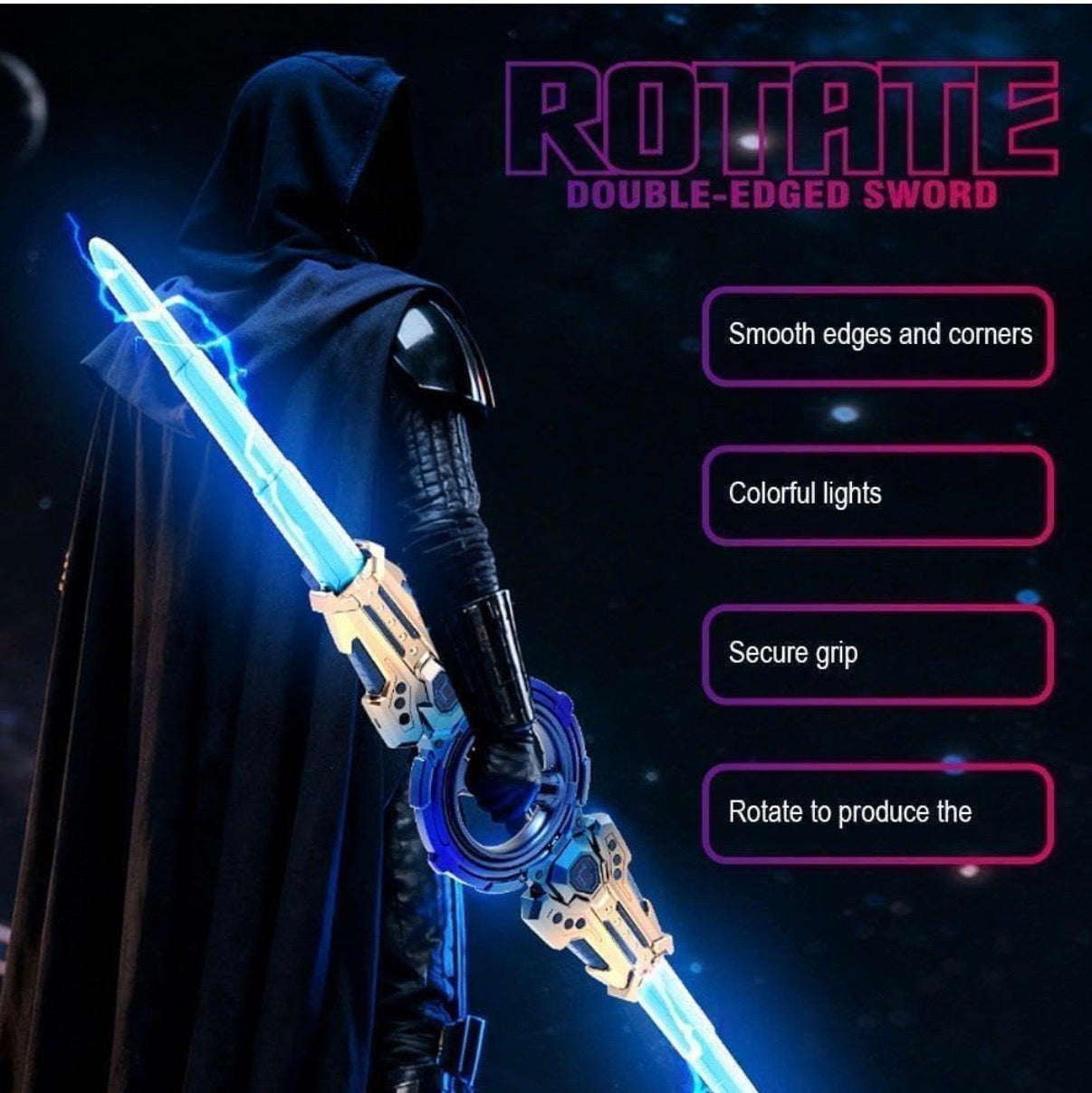 Fire Spin Sword Double-Edged Lightsaber Toy | 7-Color LED Lights & Sound | 360 spin