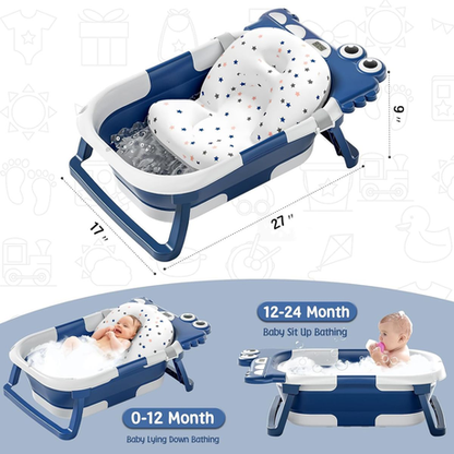 Portable baby bath tub 0-5 years | cushion | temperature monitor | EU standards quality