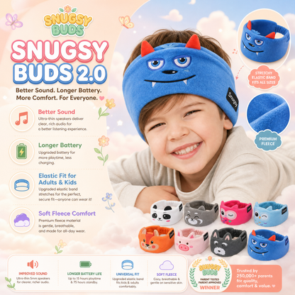 Snugsy Buds 2.0 | wireless headphones for white noise/music | eye mask
