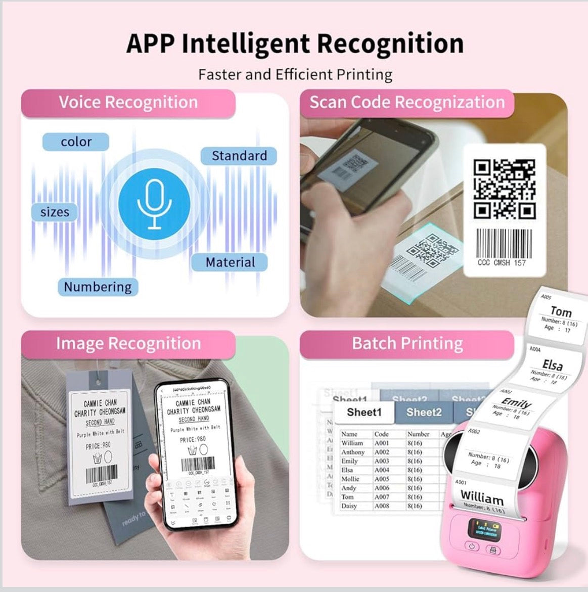 Portable mini wireless 203 dpi thermal label printer