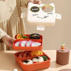Super cute plastic bento 3D cat 5 compartment , leak-proof, 800 ml lunchbox (BPA free) - Kidspark