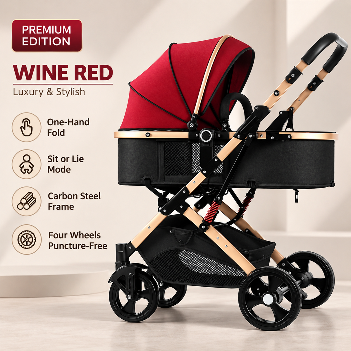 KIDSPARK Éclat | 2 in 1 baby stroller | convertible bassinet | One hand fold | premium shock absorption
