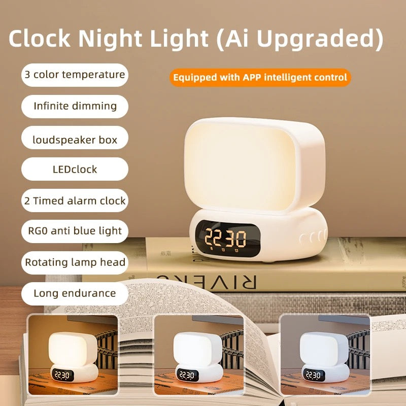 Premium quality AI powered Digital alarm clock with Bluetooth speaker and 360* rotatable night light head