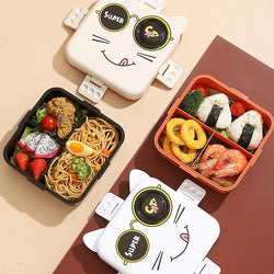 Super cute plastic bento 3D cat 5 compartment , leak-proof, 800 ml lunchbox (BPA free) - Kidspark