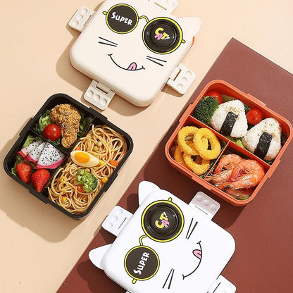 Super cute plastic bento 3D cat 5 compartment , leak-proof, 800 ml lunchbox (BPA free)