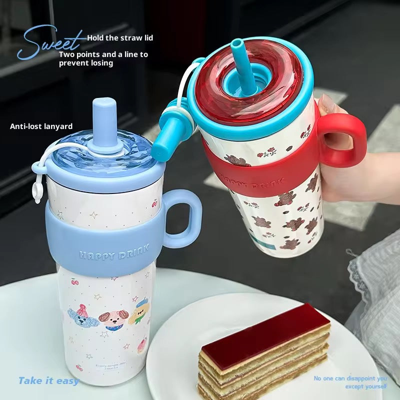 Happy drink! Steel thermos tumbler | Tea strainer | anti drop - 630 ml sipper