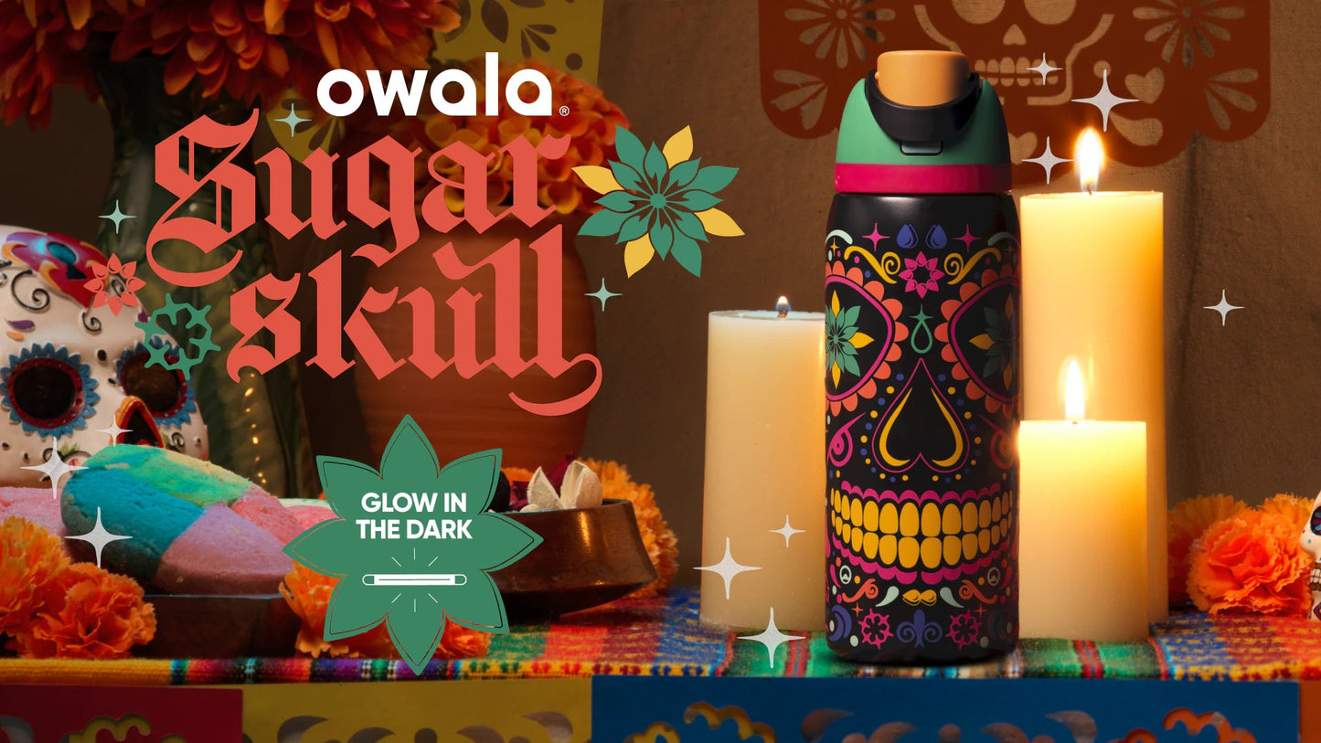 Owala sugar skull | 32 oz | free sip | 2 in 1 lid | glow in the dark