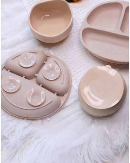 Premium Silicone Suction Feeding Dinnerware Set I 6 Pieces Set I Beige