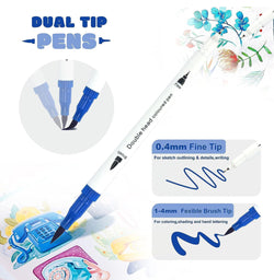 Coloring Pens Set with 12 Colors, Dual Tip Brush Pens and Fine Point of 0.4mm & 2 mm - Kidspark
