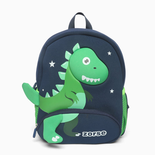 ZORSE Dino Premium Quality 3D dual zip Backpack for kindergarten kids small size (green) - Kidspark