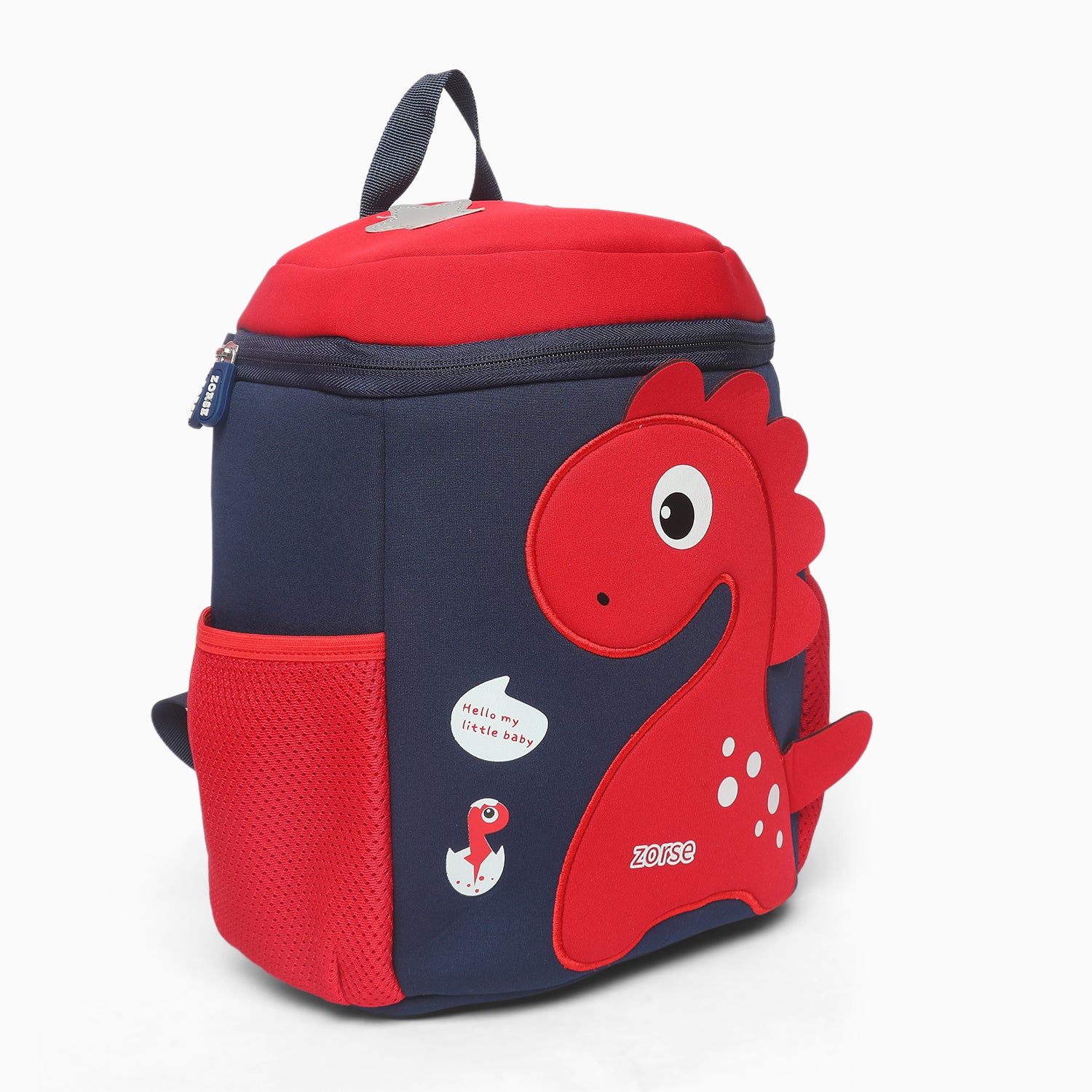 ZORSE Premium Quality 3D Dino Backpack for kindergarten kids single zip small size  (red)