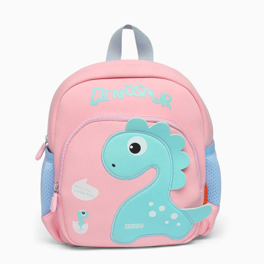 ZORSE Premium Quality 3D Dino dual zip Backpack for kindergarten kids medium size (pink)