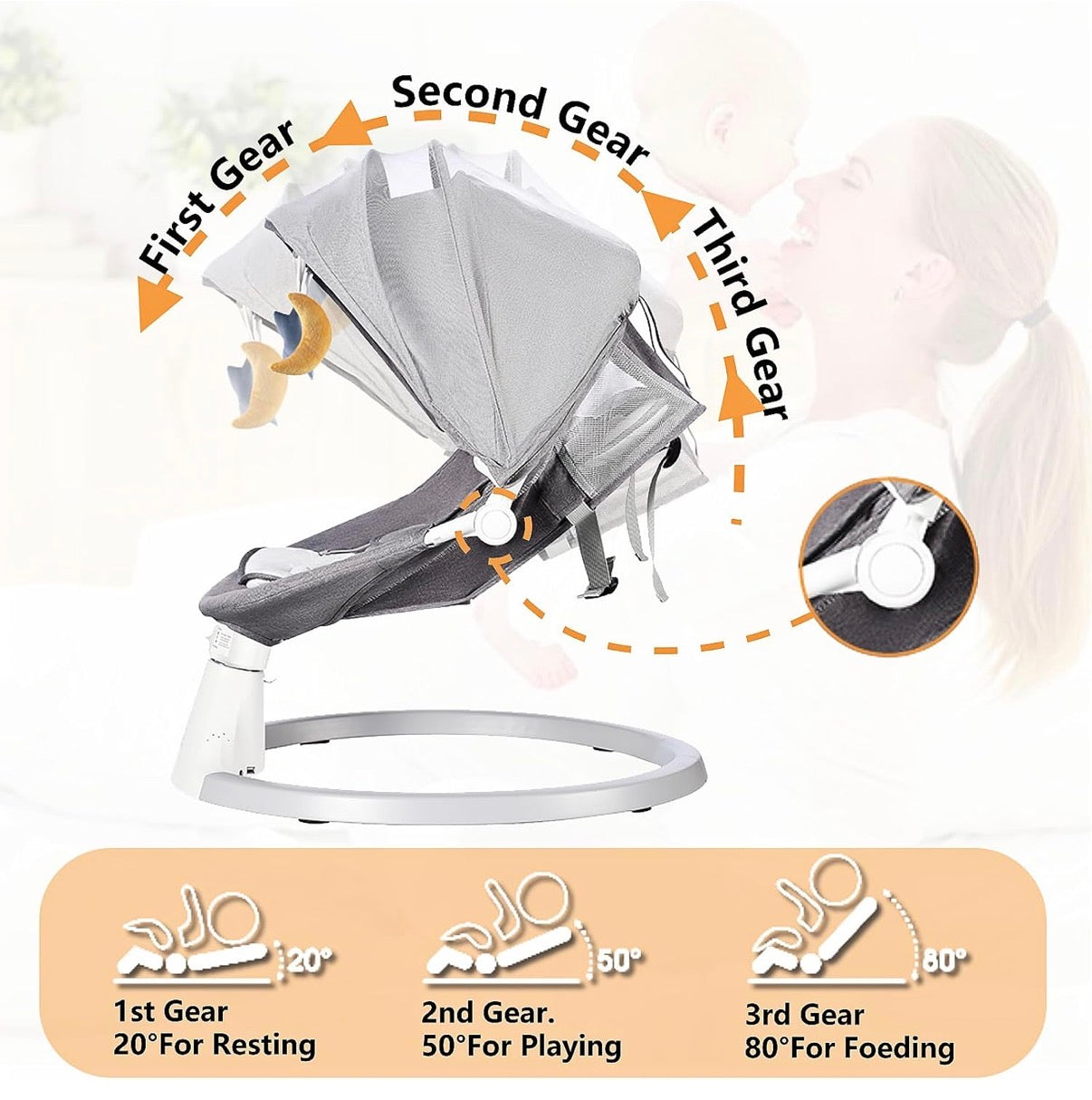 Kidspark Baby electric Swing for Infants | 5 Speed Electric Bluetooth | 3 Timer Settings & Pre-Set Lullabies | Portable  Remote Control