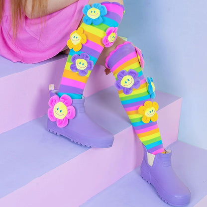 Premium quality 3D knee high sunflower socks for girls