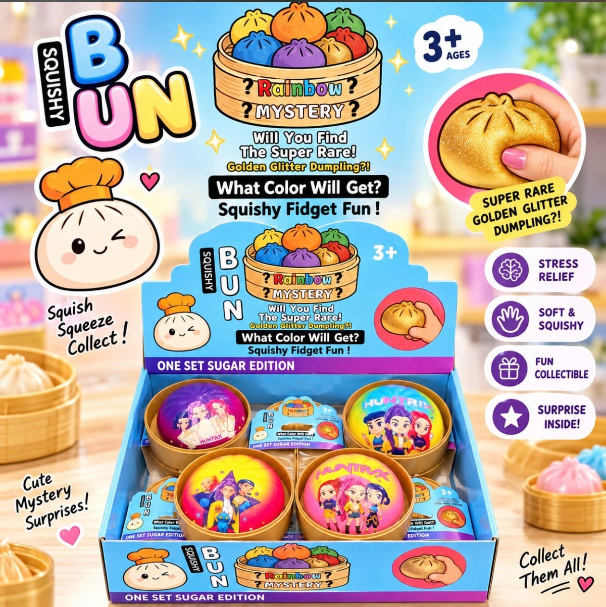 K pop mystery squishy bun toy