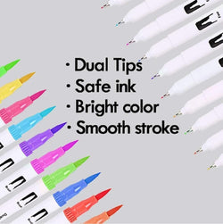 Coloring Pens Set with 12 Colors, Dual Tip Brush Pens and Fine Point of 0.4mm & 2 mm - Kidspark
