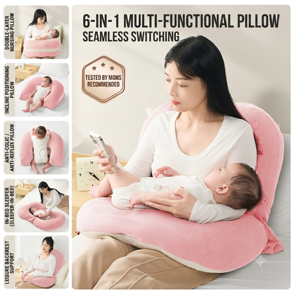 Kidspark 6-in-1 Multifunctional Baby Nursing Pillow | Free Hands | Inclined to Prevent Spitting Up and Regurgitation | Newborn Feeding Pillow