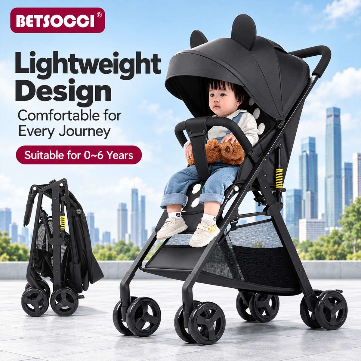 Kidspark Bunny buddy stroller  | Lightweight | Travel friendly | one Click fold | 5 point safety