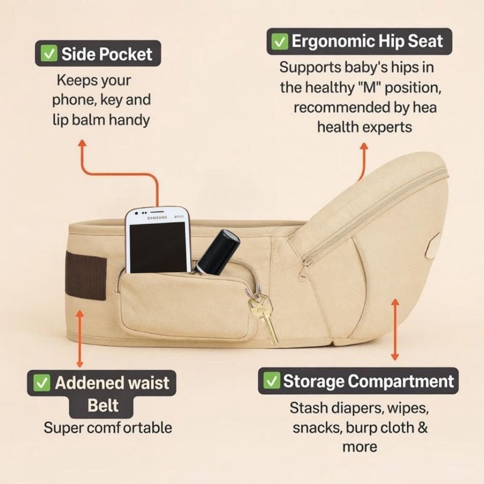 Kidspark lift hip seat baby carrier | ergonomic hip seat | storage