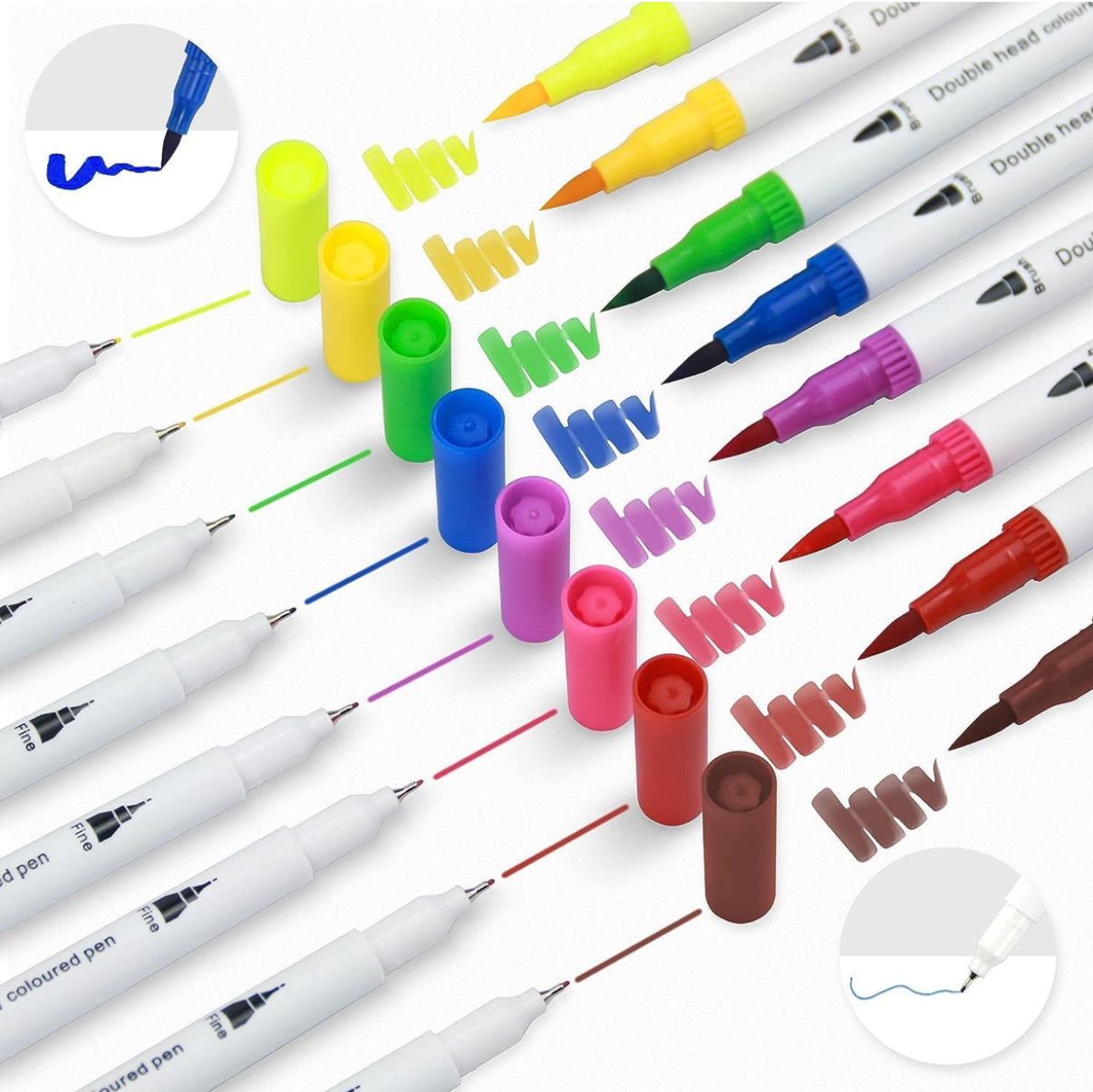 Coloring Pens Set with 12 Colors, Dual Tip Brush Pens and Fine Point o ...