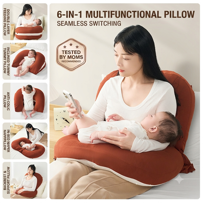 Kidspark 6-in-1 Multifunctional Baby Nursing Pillow | Free Hands | Inclined to Prevent Spitting Up and Regurgitation | Newborn Feeding Pillow