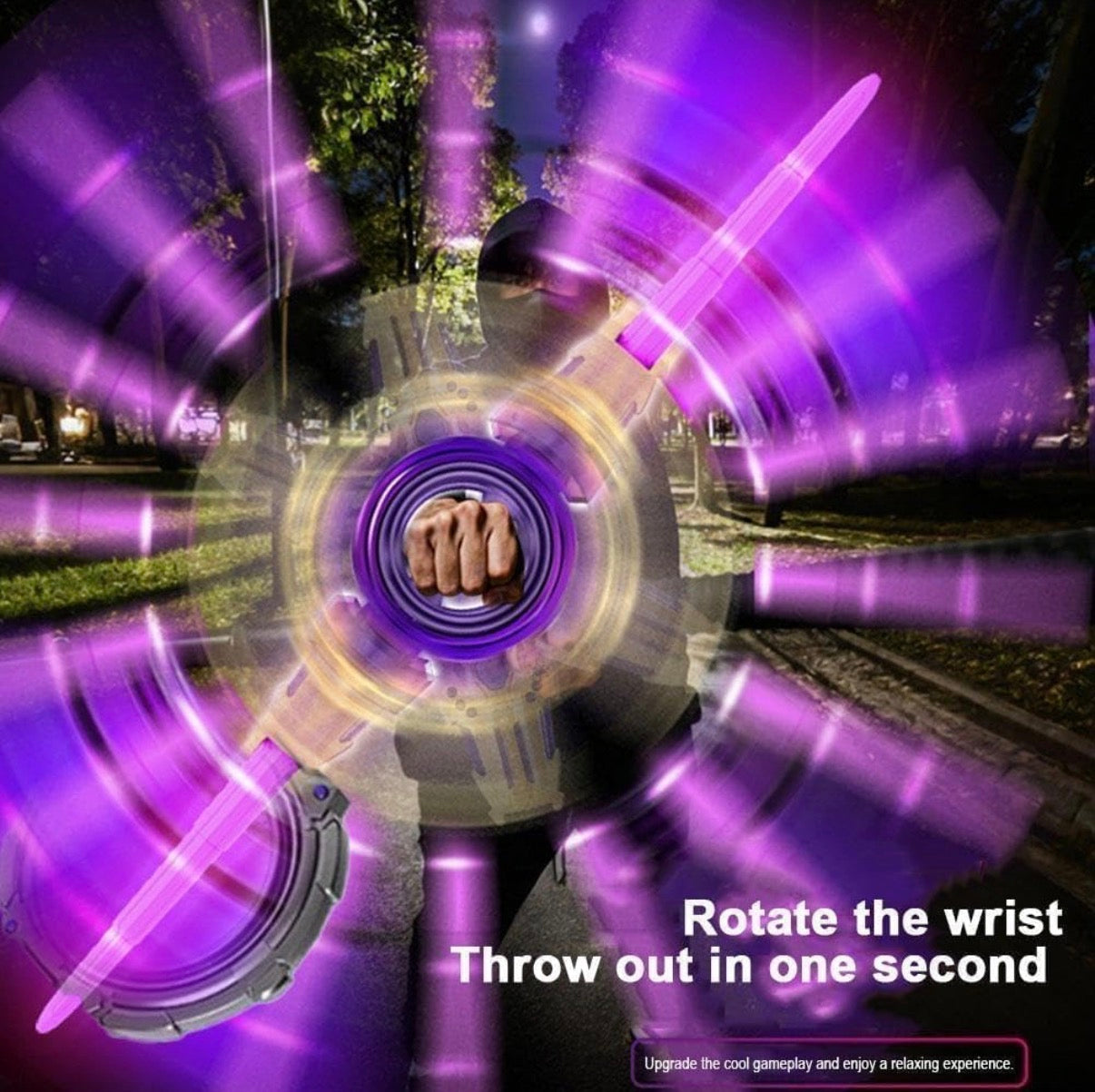 Fire Spin Sword Double-Edged Lightsaber Toy | 7-Color LED Lights & Sound | 360 spin