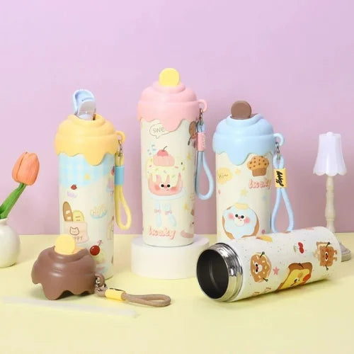 Ice cream desert stainless steel  water bottle | 600 ml | 2 in 1 spout