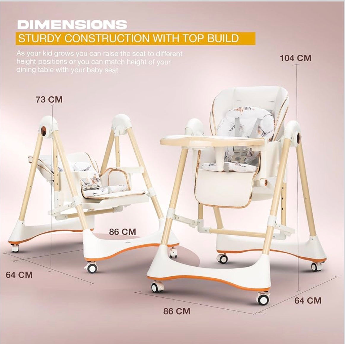 3-in-1 Convertible High Chair for Kids Adjustable Baby Feeding Chair with Swing | Recline | Detachable Tray | 5-Point Harness | Foldable Design | Multi-Height & Footrest Settings 6 Months to 5 Years