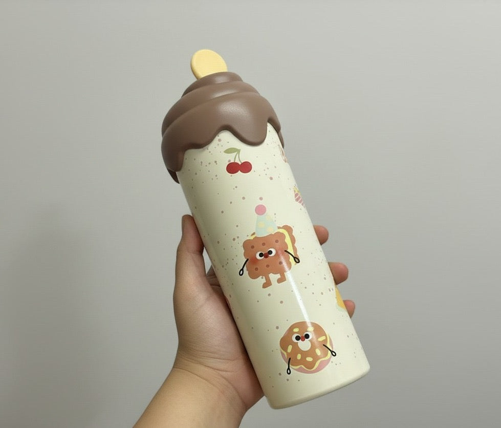 Ice cream desert stainless steel  water bottle | 600 ml | 2 in 1 spout