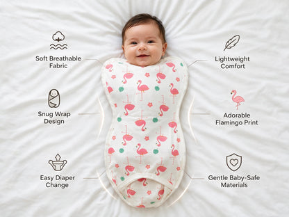 Kidspark Sleepie Pro | flamingo Premium Baby Swaddle Wrap | 1 TOG | Soft Breathable Newborn Sleep Sack | Anti-Startle Sleep Wrap | 0-6 month