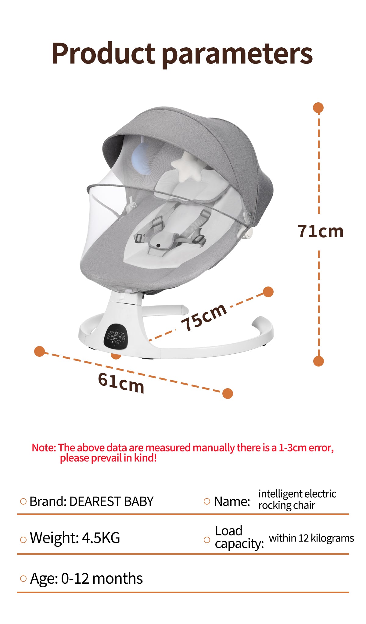 Baby Swing for Infants, Bluetooth Infant Swing with Music Speaker, Bluetooth Touch Screen/Remote Control Timing Function with 5 Speeds, 3 Seat Positions,10 Music, 5 Point Harness Belt